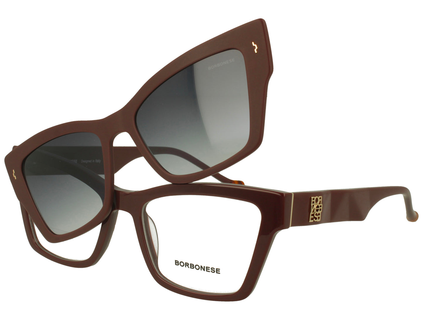Borbonese BEV.6233.05 – Montatura Vista Acetato Prugna con Clip-On